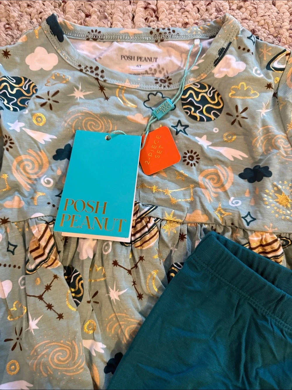Posh Peanut Teal and Gold Space-Print Pajama Set